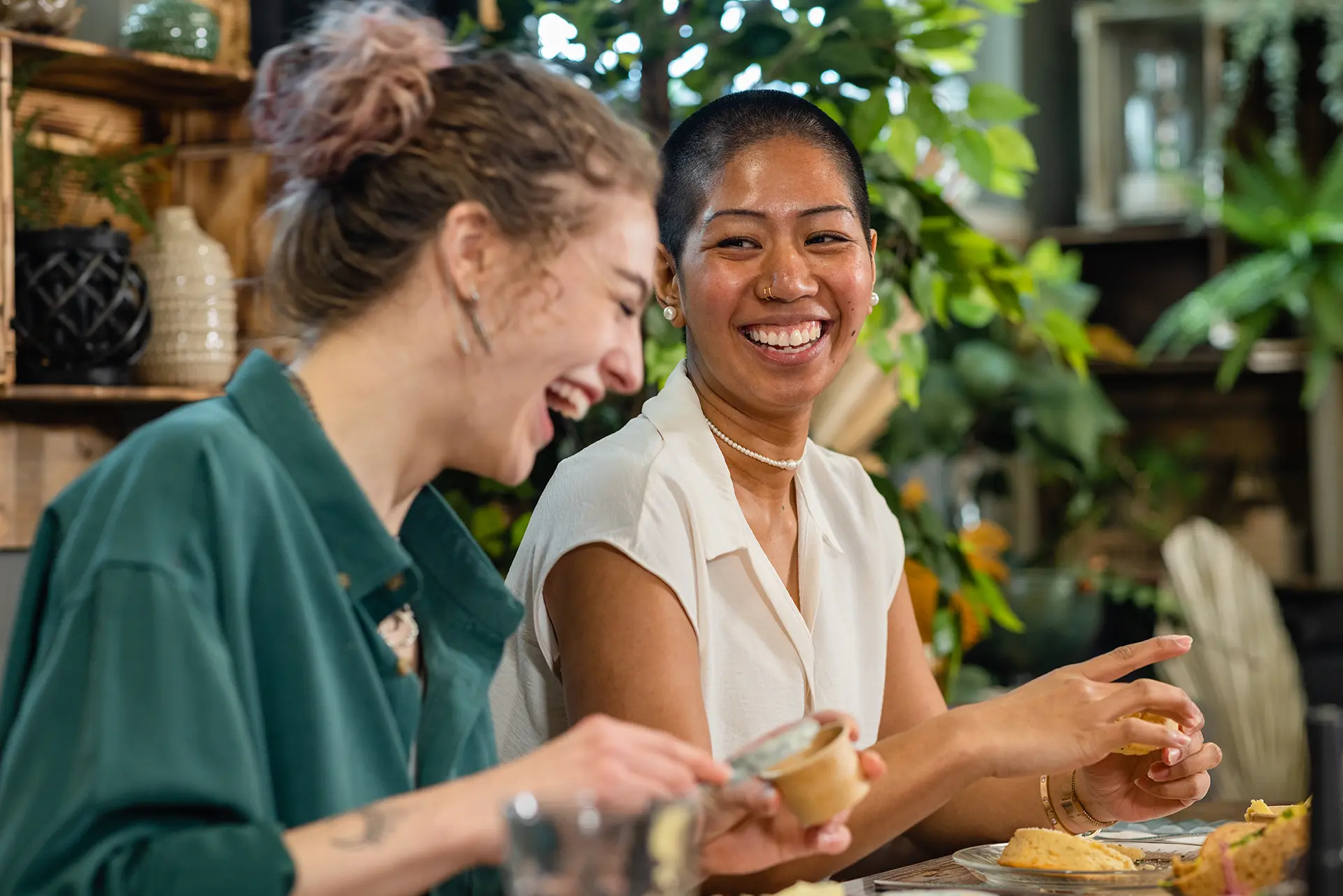 two women enjoying lunch at a restaurant